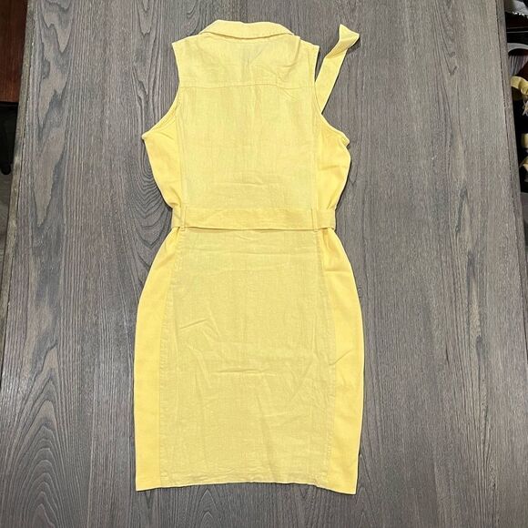 NWOT Guess Los Angeles Linen Blend Yellow Collared Utility Tie Waist Dress Sz M - Picture 9 of 9